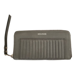 Zadig & Voltaire Grey Wallet Leather Gray Zipper Slip Pockets Quilted Wrislet